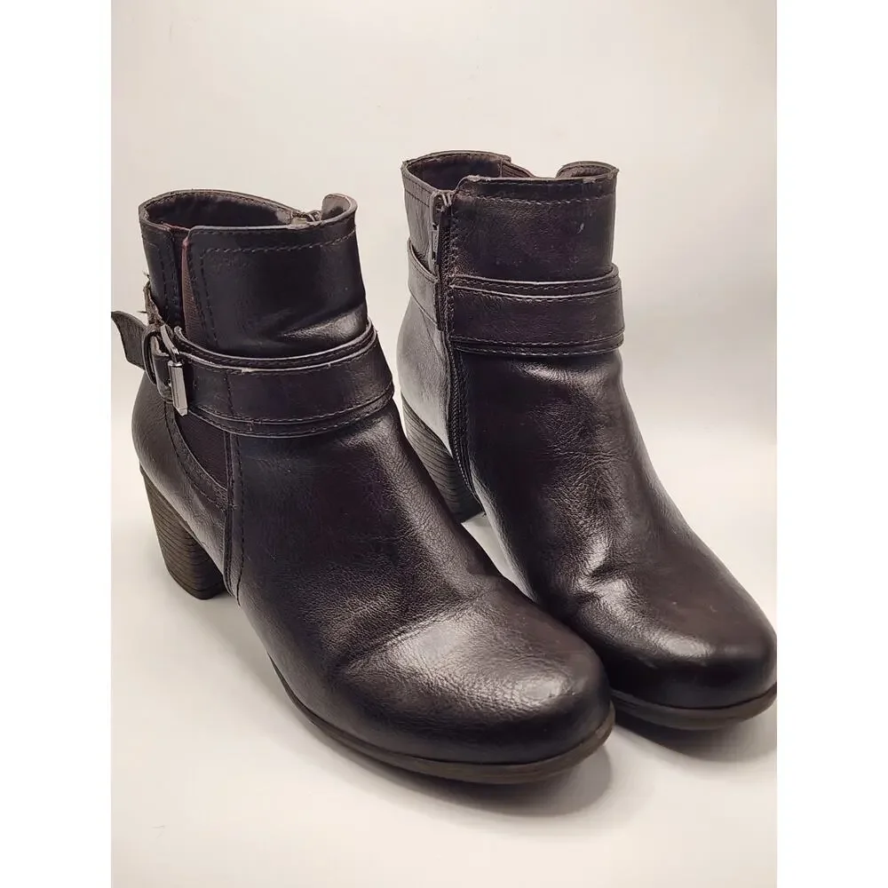 CROFT & BARROW KOHLS WOMENS 7.5 BROWN ZIP HEELED ORTHOLITE BOOTS PREPPY WORK